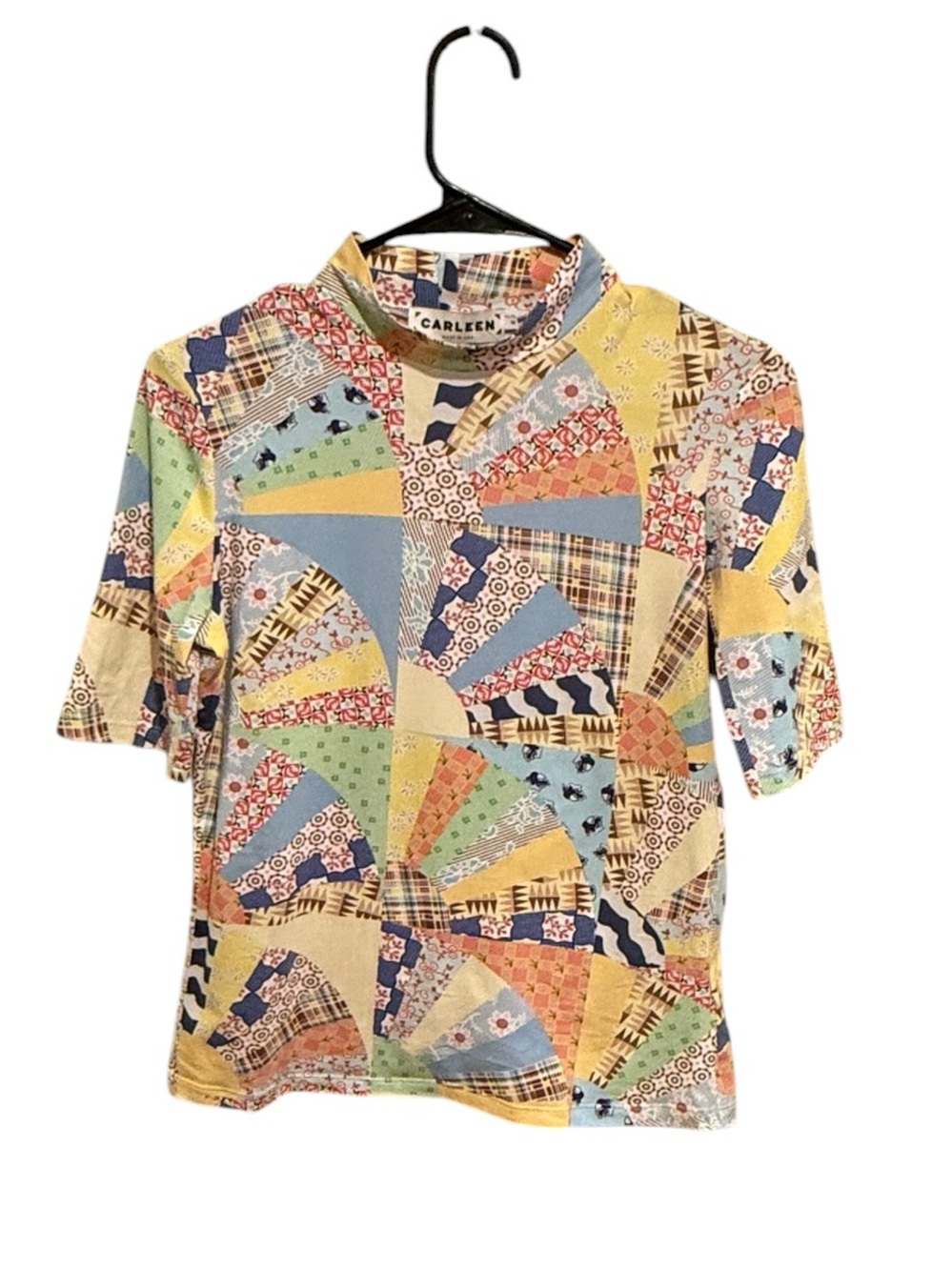 Carleen 100% Cotton Multicolor Patchwork Short Sleeve Top - Size Medium